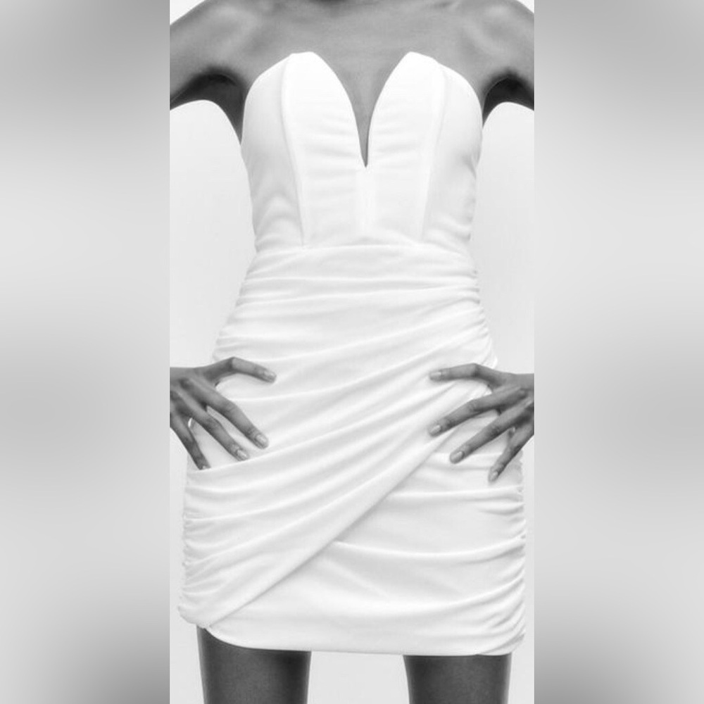 ๐(NWT) ZARA Sweetheart Corset Ruched Mini Dress. Size XXL - Picture 10 of 14